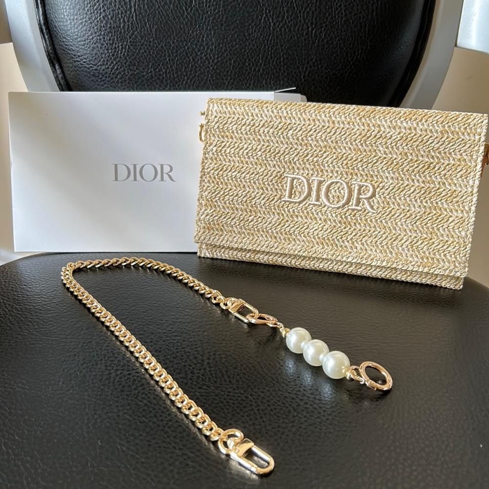 Dior Authentic Raffia clutch with chain